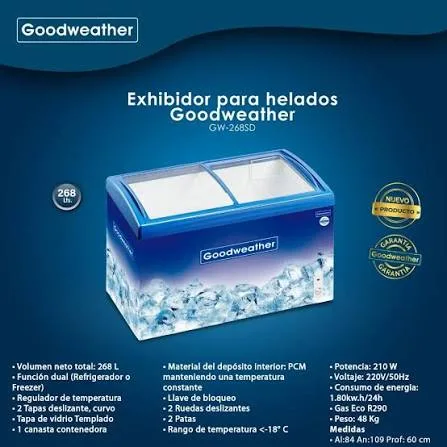 EXHIBIDOR P/HELADO GOODWEATHER HORI GW-268SD 268L