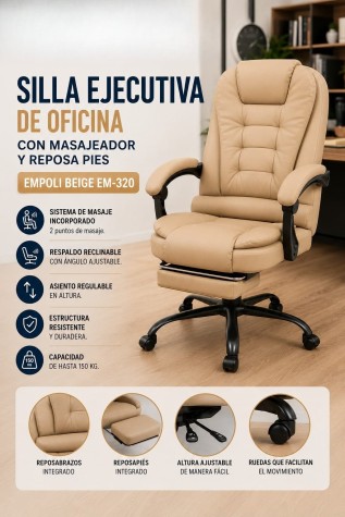 SILLA EJECUTIVA DE OFICINA C/REPOSA PIES EMPOLI BEIGE HESX0122